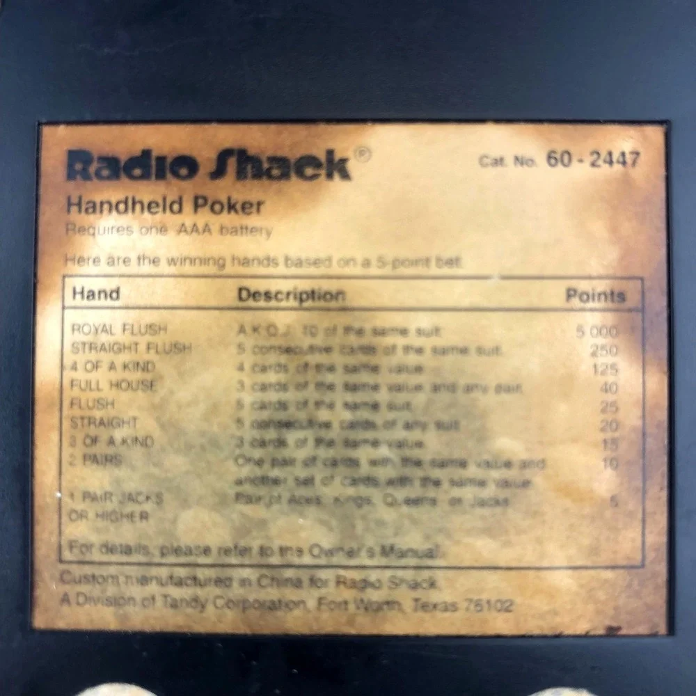 Radio Shack Electronic‎ Casino Draw Poker Handheld Game Model 60-2447 – Tested